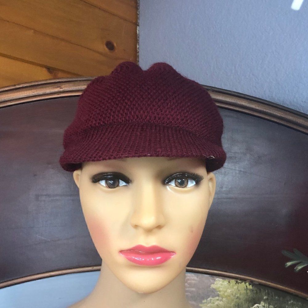 Burgundy Knit Visor Cap